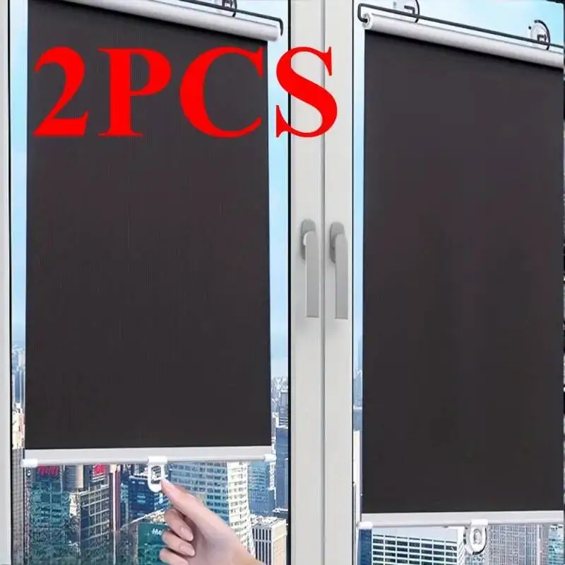 

2PCS Retractable Sun Shade Curtains - Hole-Free Window Light-Blocking Shades For Office, Sunroom, Kitchen