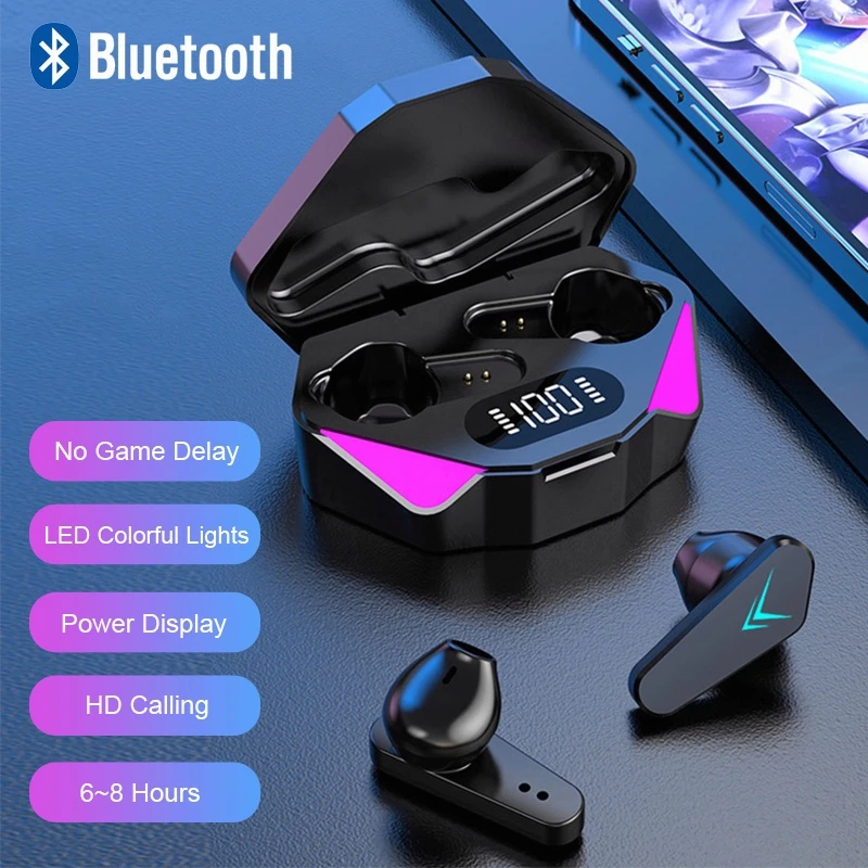 X15 TWS earbud game Bluetooth nirkabel, earphone dengan Mic Bass Audio pemosisian suara 9D Stereo musik HiFi untuk Gamer