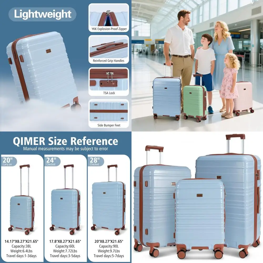 

3-Piece Hardside Spinner Luggage Set with TSA Lock, Lightweight and Quiet, Suitable for All, Gray Blue