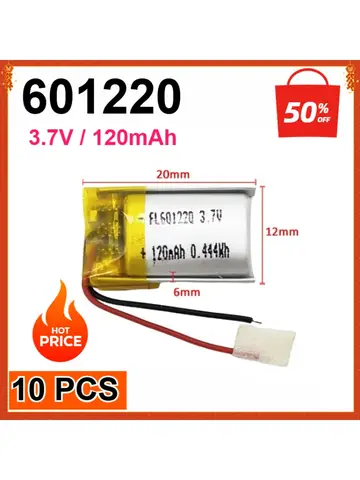 10 szt. 601220 120mAh 3.7V Lipo Akumulator Litowo-Polimerowy do MP3 GPS Bluetooth Zestaw Słuchawkowy Długopis Wideo Produkty Cyfrowe