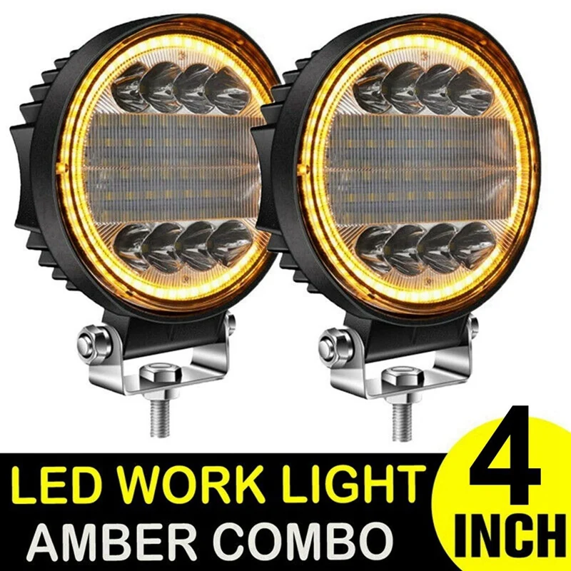 6Pcs 4 Inch LED Work Light Combo Spot Flood Off Road Driving Amber Fog Lamp