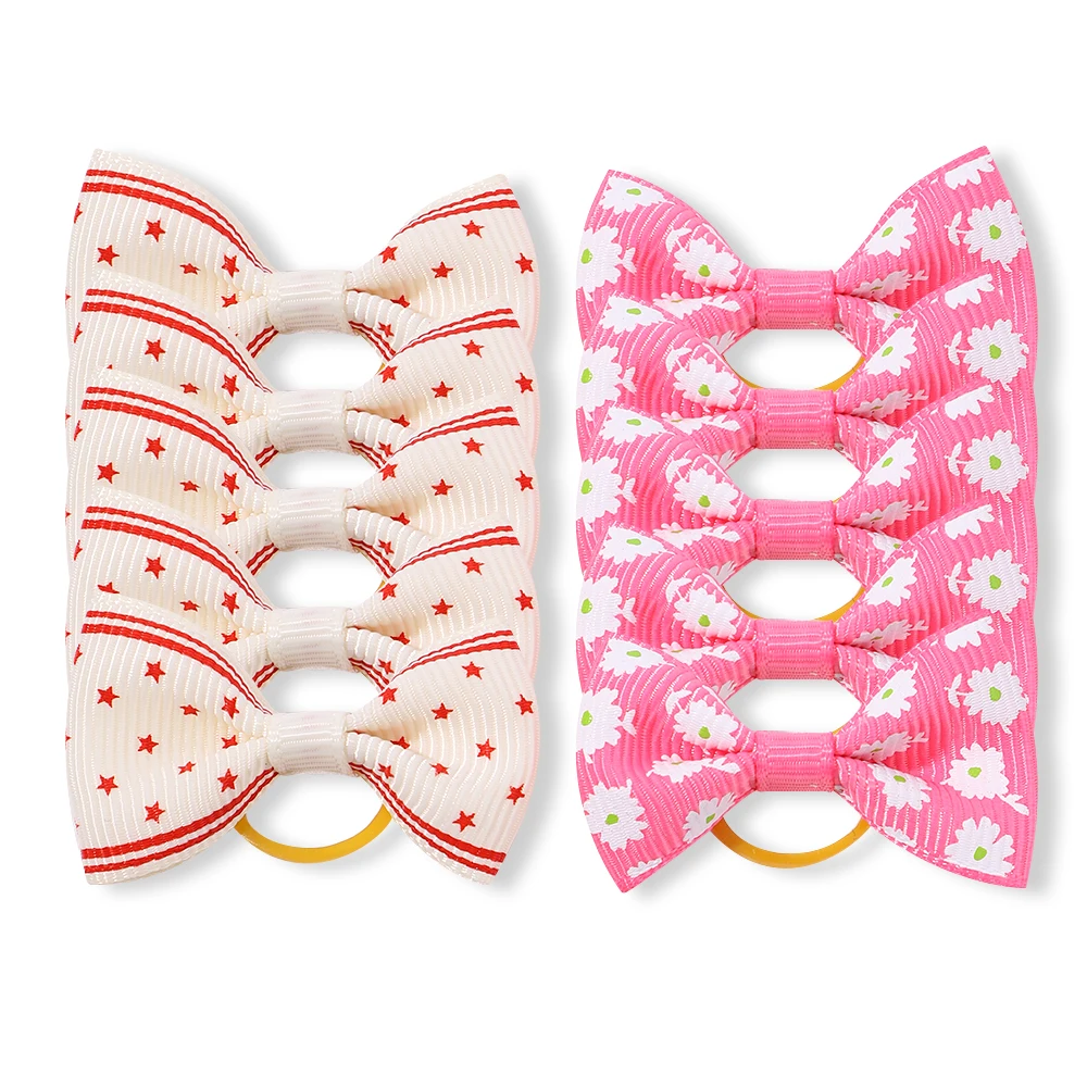 10pcs New Mini Print Bowknot Girls Baby Hair Accessories Princess Headwear Kids Elastic Hair Bands Headdress Newborn Hair Ropes