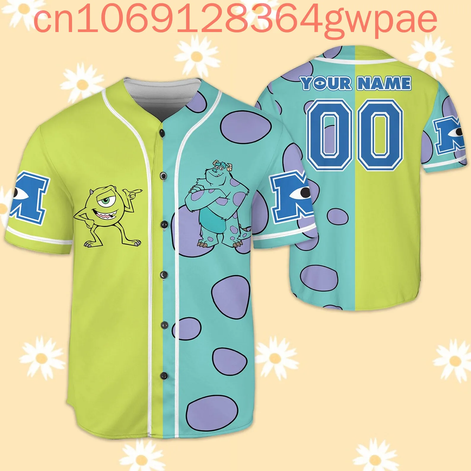 

Fashion Disney Monster Inc Boo Mike Wazowski Baseball Jersey Men's Women's Short Sleeve Baseball Shirts Casual Sports Outfits