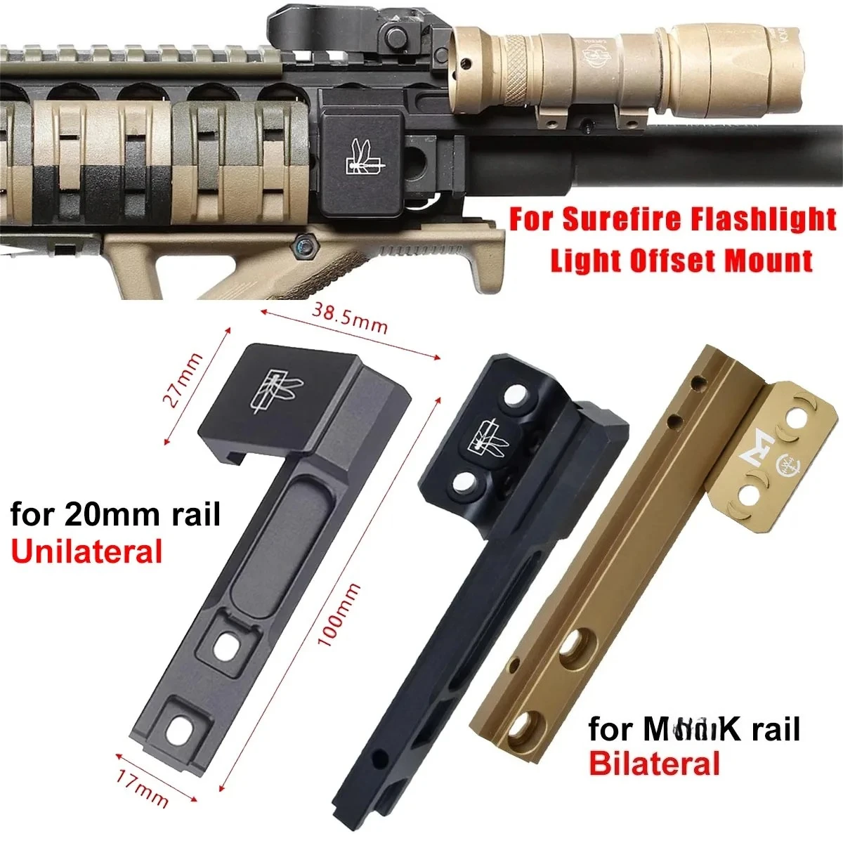 Flashlight Offset Mount Surefire Mount for Surefire M300B M600B M300C M600CFlashlight on 20mm Picatinny Rail MK Original Logo