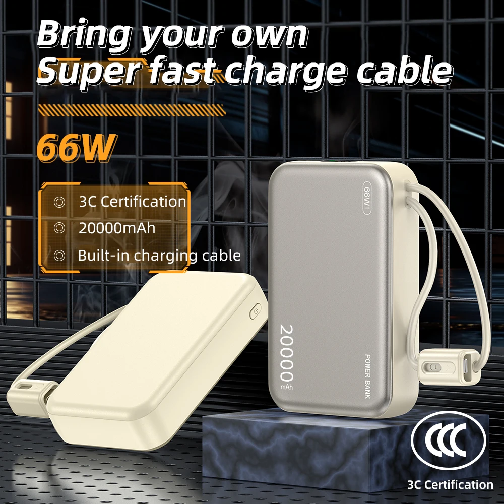 

Kiki Shoot 20000mAh Power Bank 66W Fast Charge Powerbank CCC Chinese Certification with Cable for Xiaomi Huawei Samsung iPhone