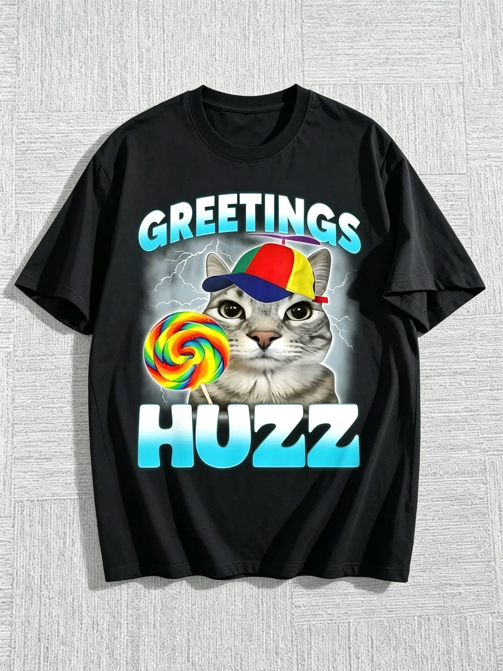 180GSM Pure Cotton Printed T Shirt Showcasing Cat Meme Funny Design Breathable And Durable Fabric