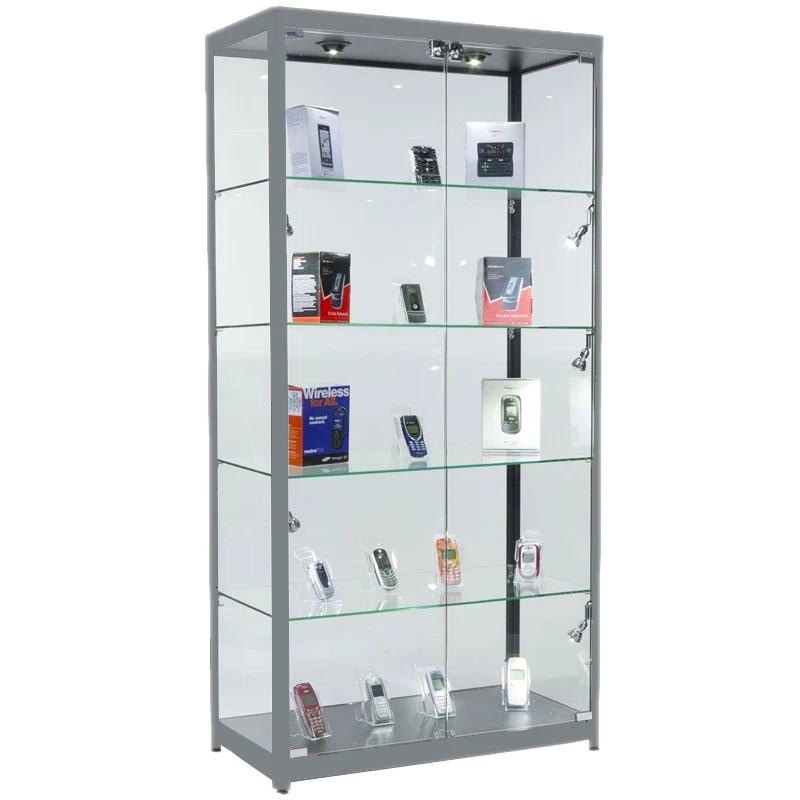 Custom. hot mobile phone store display tempered glass display cabinet glass jewelry display cabinet showcase for sale