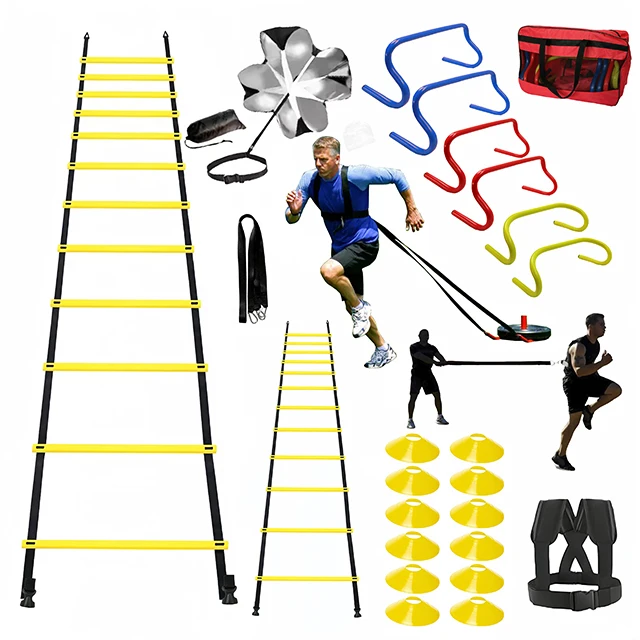 15 Feet Agility Training Set with Speed Agility Ladder Soccer Football Sport Equipment and Rungs