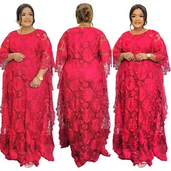 African Dresses for Women Spring Summer African Women Lace Half Sleeve Plus Size Long Dress Muslim Abaya African Robes