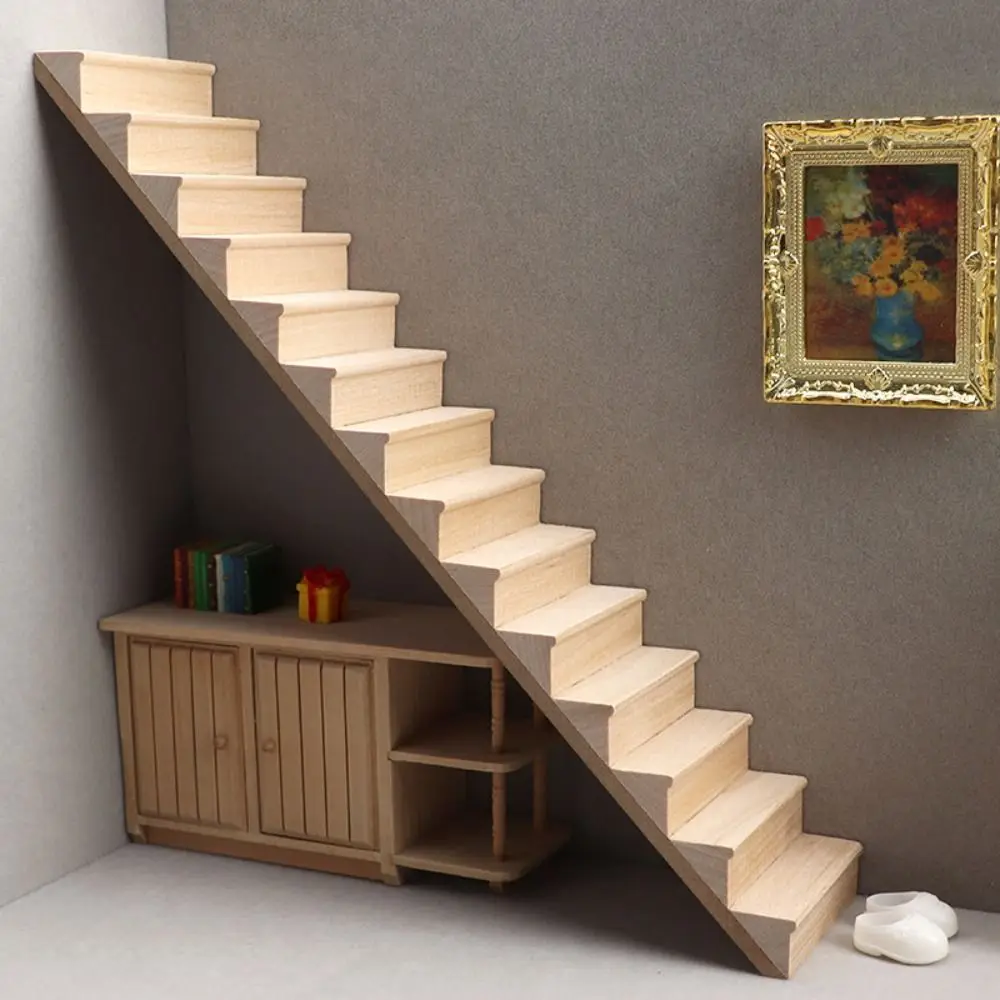 Pretend Play 1:12 Dollhouse Furniture Miniature Armrest Mini Stairway Model Stair Railing DIY Stairs with Handrail