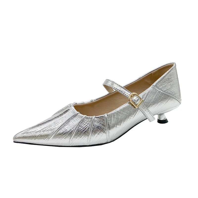

Summer Niche Fashion Pointed-toe Temperament Height-increasing Versatile Pleated One-strap Slip-on Sandals