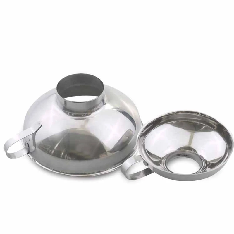 A19F-2 Pcs Set Funnel For Wide And Regular Jars Useful Stainless Steel Wide Mouth Canning Funnel Large Mouth Funnels For Beans S