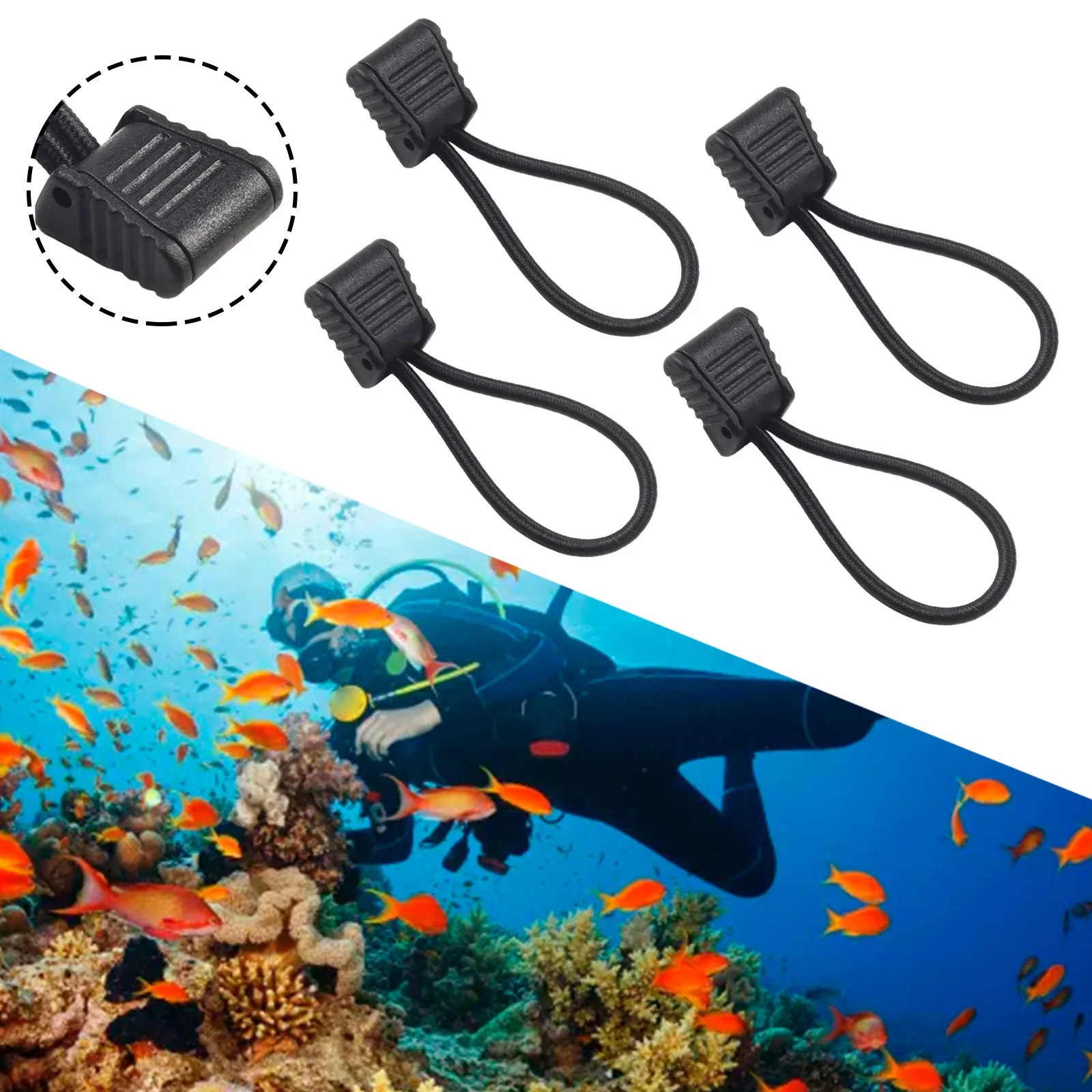 Premium Scuba Diving Elastic Rope Retainer Set 4 Lightweight Portable Hose Clip Holders For Low & High Pressure Pipes SCUBA Part