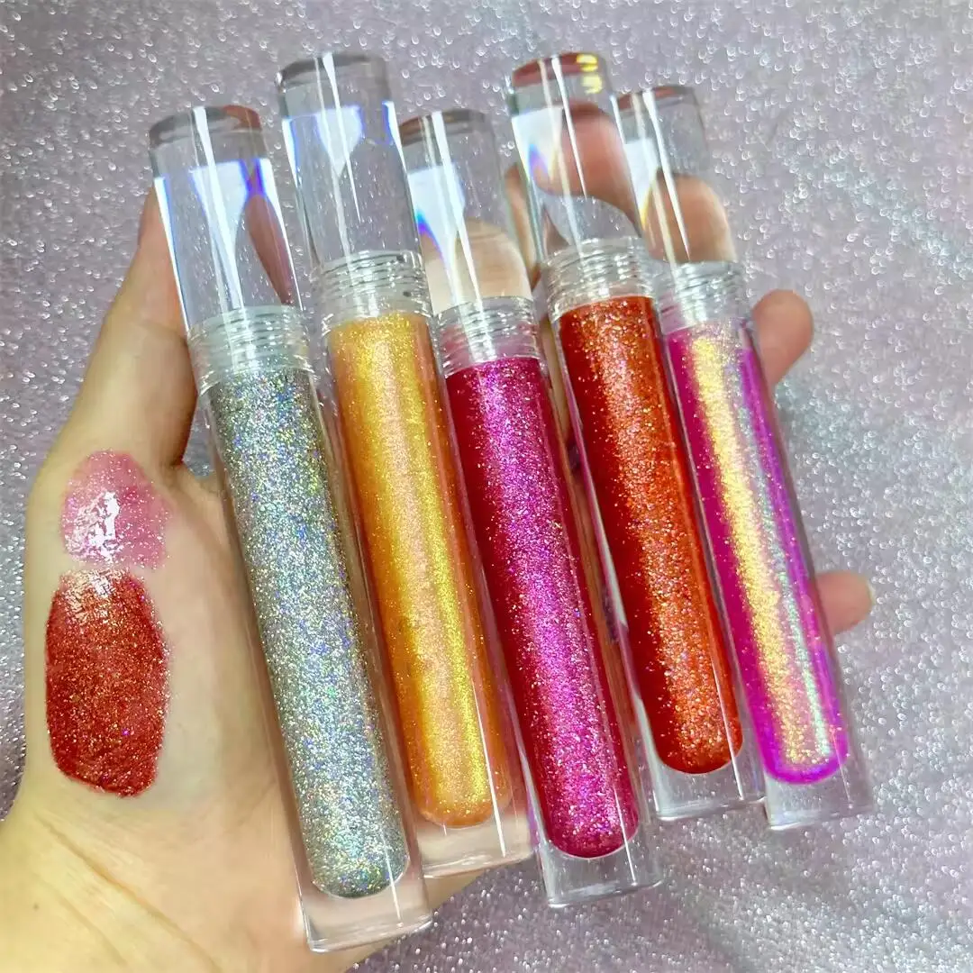 Glitter Lip Gloss Your Brand Shimmer Moisturizing Lip Makeup High Quality Vegan Glossy Lip Glaze Print Logo Bulk Lipgloss 20pcs