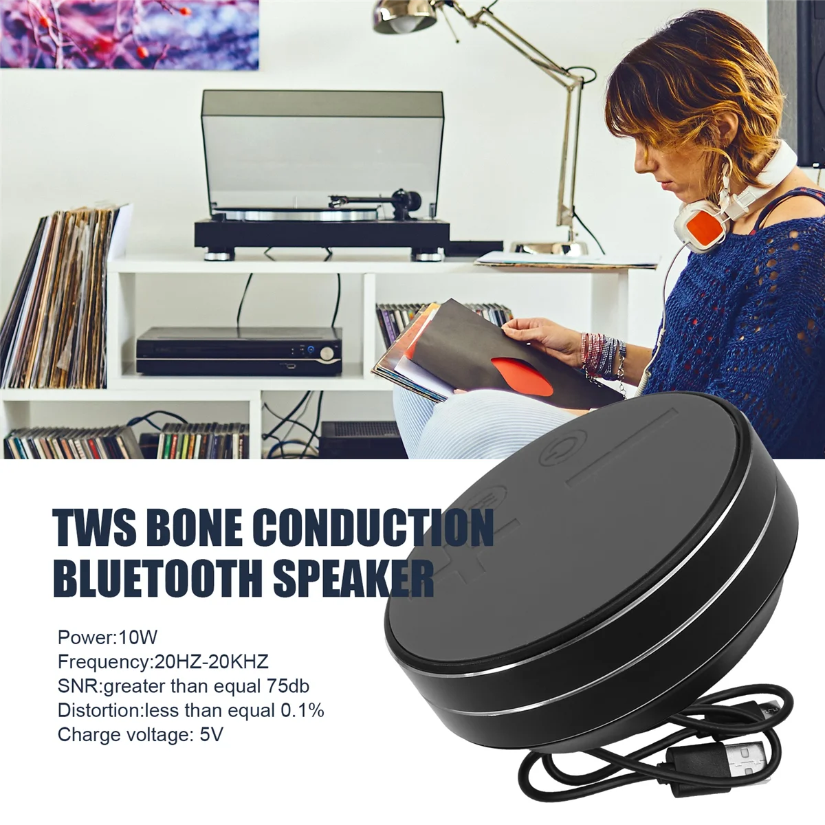 L77A Extra Large Bone Conduction Bluetooth Speaker Wireless Can Be Plugged Into the Card Subwoofer Speaker Black