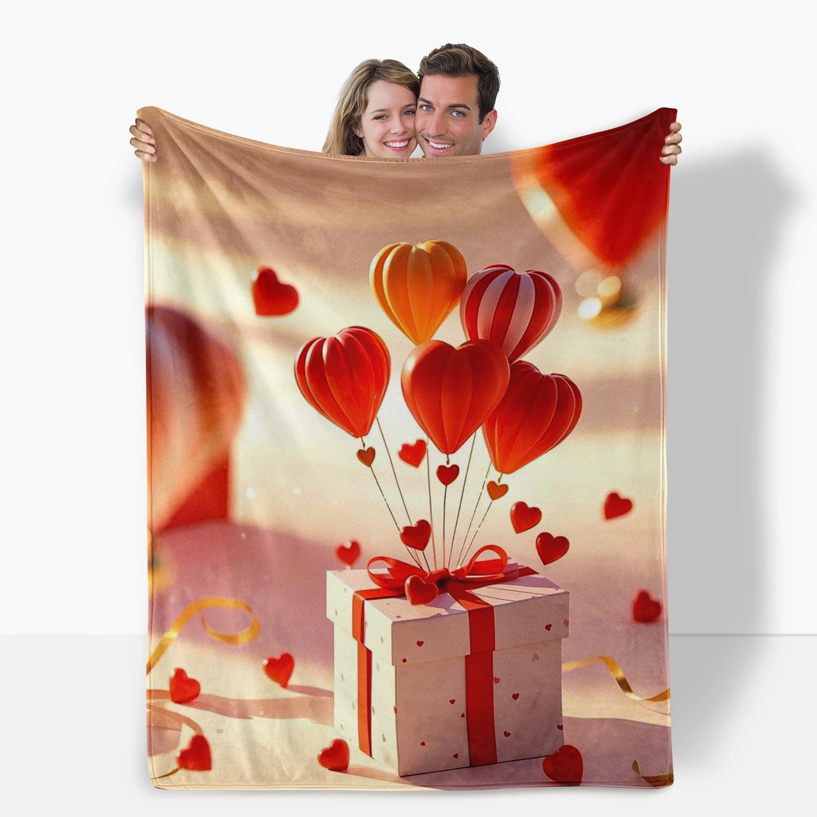 Flannel Blanket With Romantic Hot Air Balloons And Hearts Perfect As A Loving Valentine S Gift For Partners