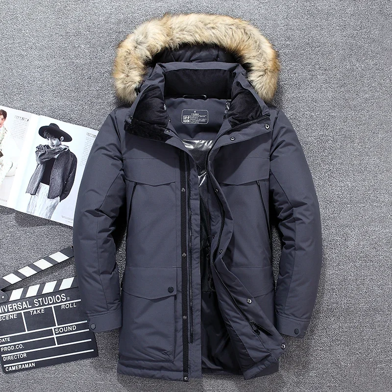 2020 NEW -40 Degrees Top Quality White Duck Down Jacket Men Thick Winter Big Fur Collar Warm Parka Waterproof Windproof