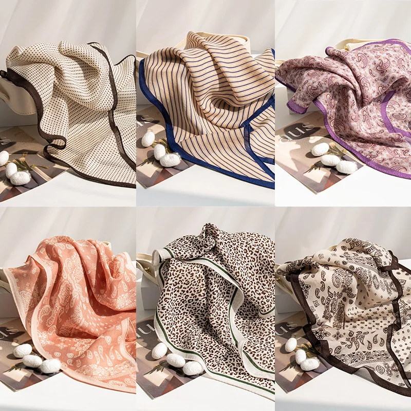 New Wool Long Scarf High-Grade Thin Narrow Fashion Women's Light Orange Vintage Pattern Printed