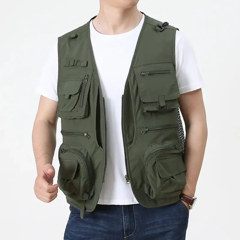 Vest Men Windbreaker Fishing Clothing Hunting Coats Work Waterproof Multi Pocket Sleeveless Jacket Camping Plus Size Outerwear