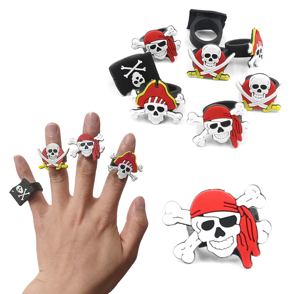 Pulseras de calavera pirata para niños, pulsera de anillo, decoración de fiesta de cumpleaños temática de pirata caribeño