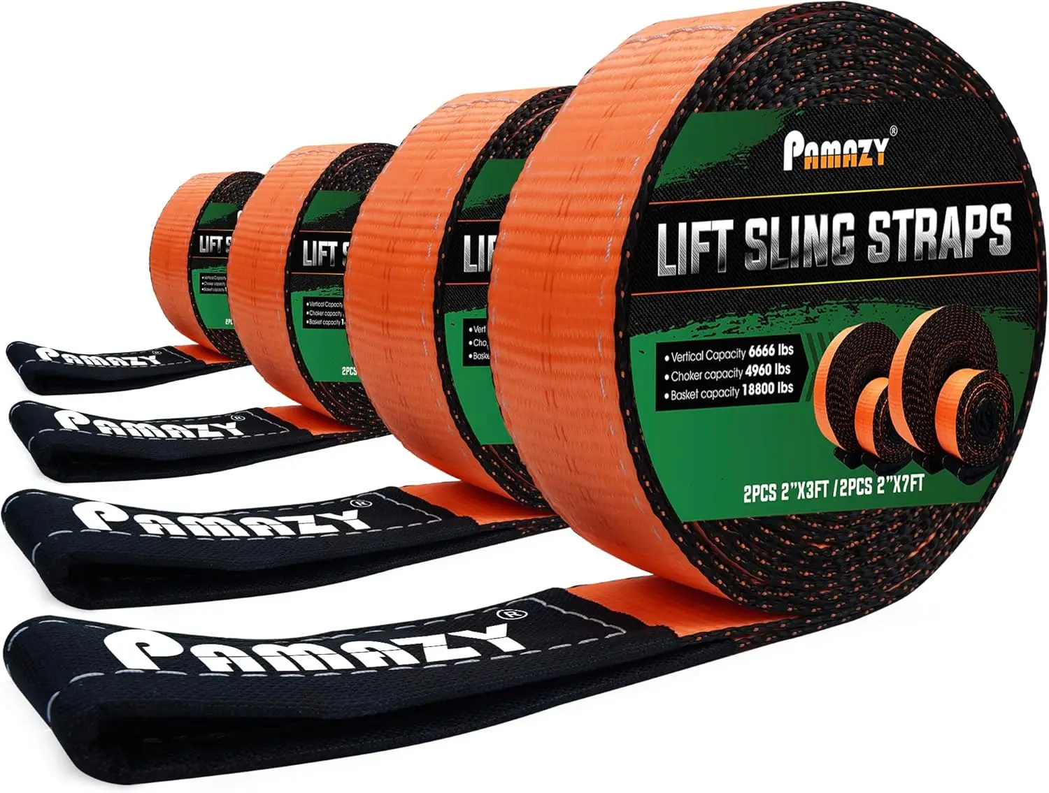 

2PCS 2”x3FT & 2PCS 2”x7FT Heavy Duty Nylon Sling Straps, 18800lb Capacity for Hoist and Rigging