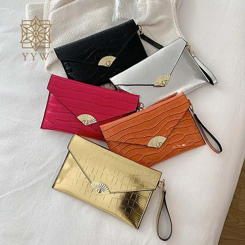 Mini Crocodile PU Leather Envelope Clutch Handbag Fashion Women\'s Designer Daily Commuter Wallet Lady Wristlet Messenger Purse
