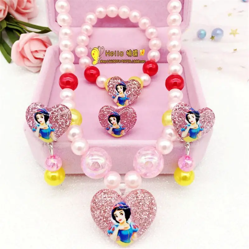 Disney 4pcs/lot Frozen Children Girls Princess Necklace toys  Bracelet Earrings Rings Accessories Paper Cards Birthday Gifts