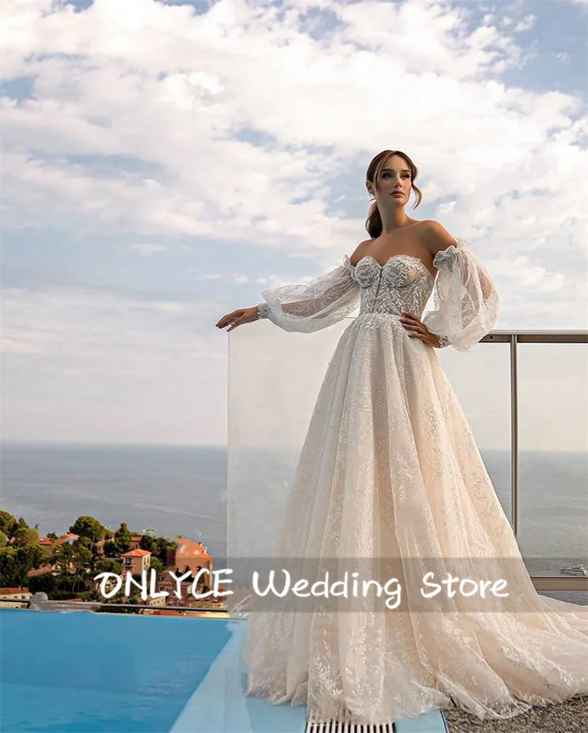 

Elegant A-Line Wedding Dresses Luxury Woman Tulle Bridal Gowns Beading Appliques Detachable Sleeves Robe De Mariee Customized