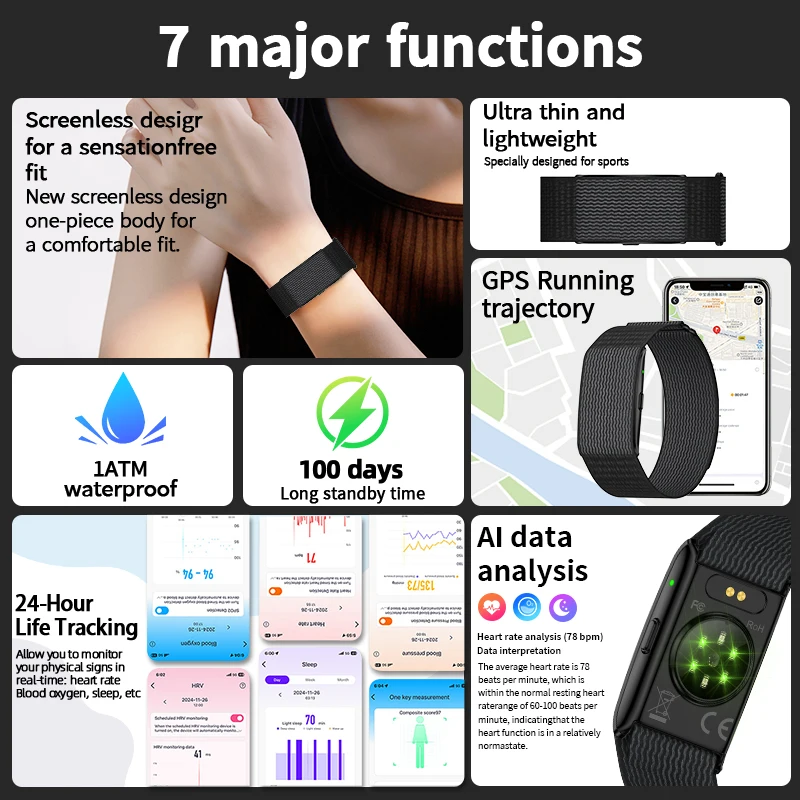 LIGE New NO Screen Smart Wristbands Heart Rate Health Monitor Sports Smart Bracelet 100-days Standby Smartwatch for Android ios