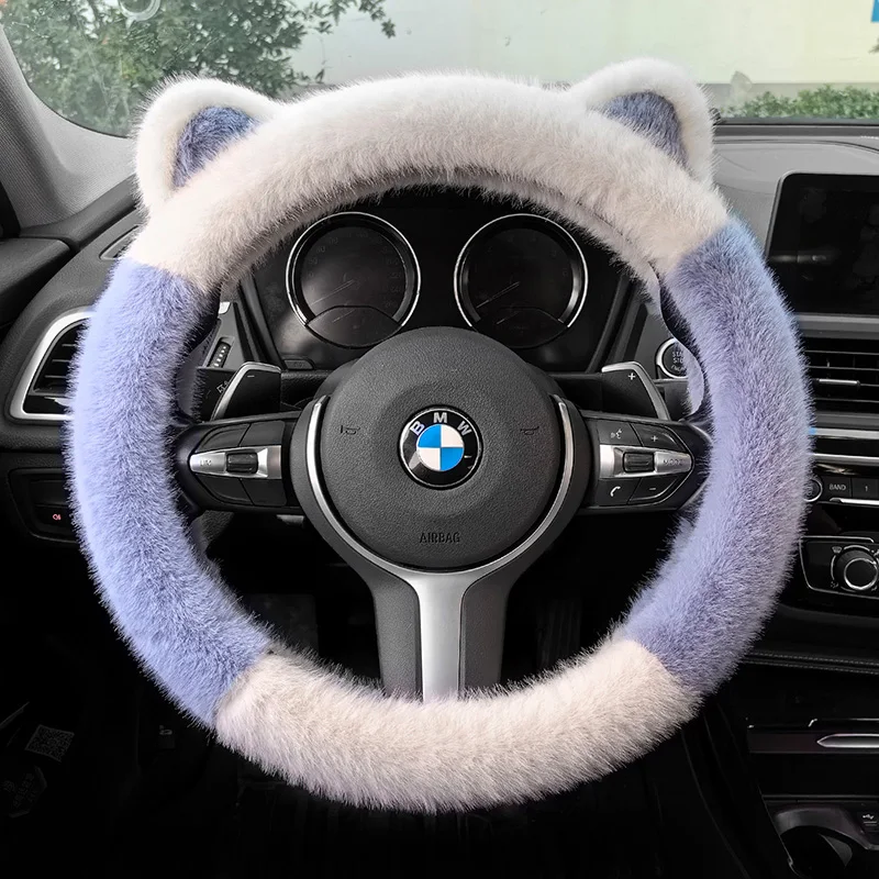38cm Auto-Lenkradbezug mit Niedlichen Ohren, Rutschfest, Plüsch, Warm, Auto-Styling, Lenkradbezug, Innenzubehör, Mehrfarbig – Detail 10