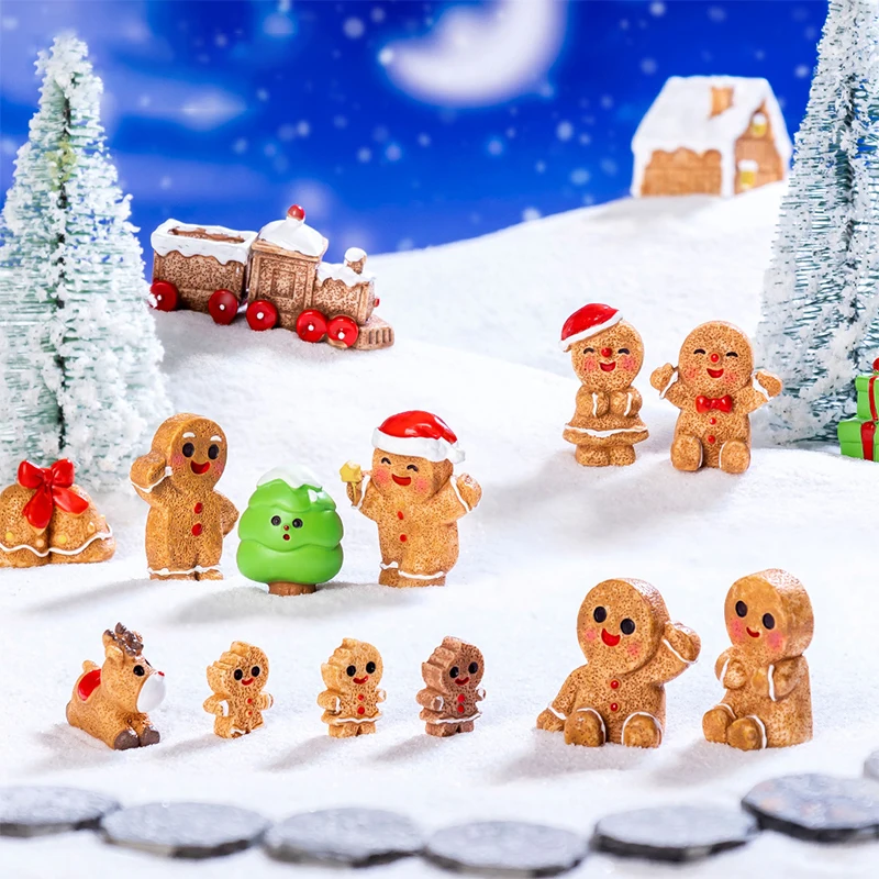 New Mini Christmas Ornament Gingerbread Man Snowman Micro Landscape Dollhouse Model Car Interior Home Desktop Decoration