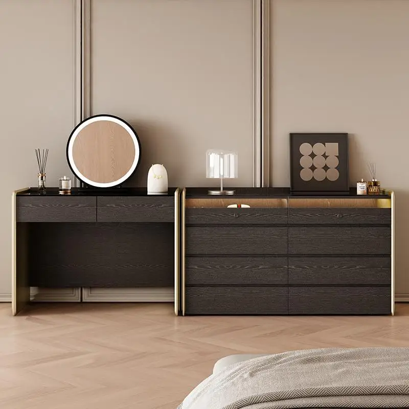 

Makeup Nordic Vanity Tables Stool Interior Drawer Wood Mirror Vanity Tables Girl Lights Modern Schmink Tisch Storage Furniture