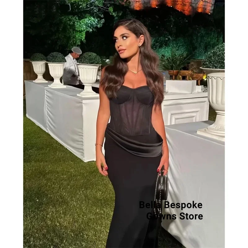 

Dubai Black Strapless Mermaid Prom Dresses Sweep Train Customized Evening Gowns Elegant Pleated Evening Dress 2025