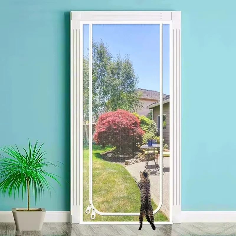 

Customized Anti-Mosquito Net Pet Screen Door Curtain Fly Insect Screen Mesh Heavy Duty Cat Proof Mesh Screen with Zipper Closure