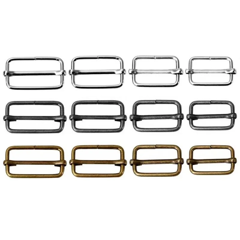 10Pcs Metal Slides Adjustable Rectangle D Ring Belt Ribbon Roller Pin Buckle For Backpacks Bag Cat Buckles DIY Accessories