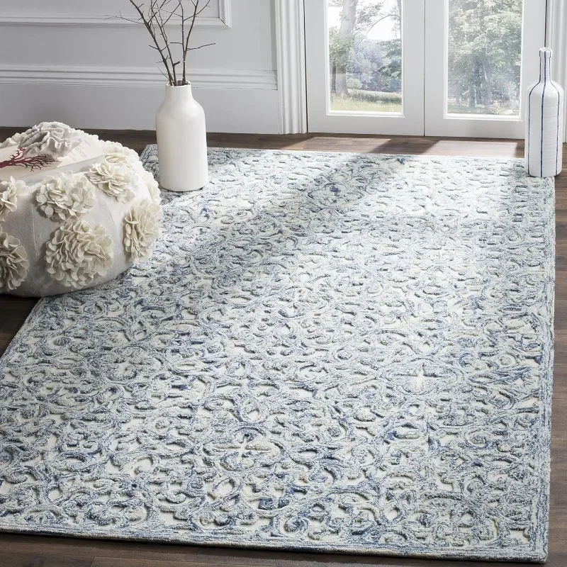 

Trace Collection Area Rug - 8' x 10', Blue & Ivory, Handmade Wool, Ideal for High Traffic Areas in Living Room