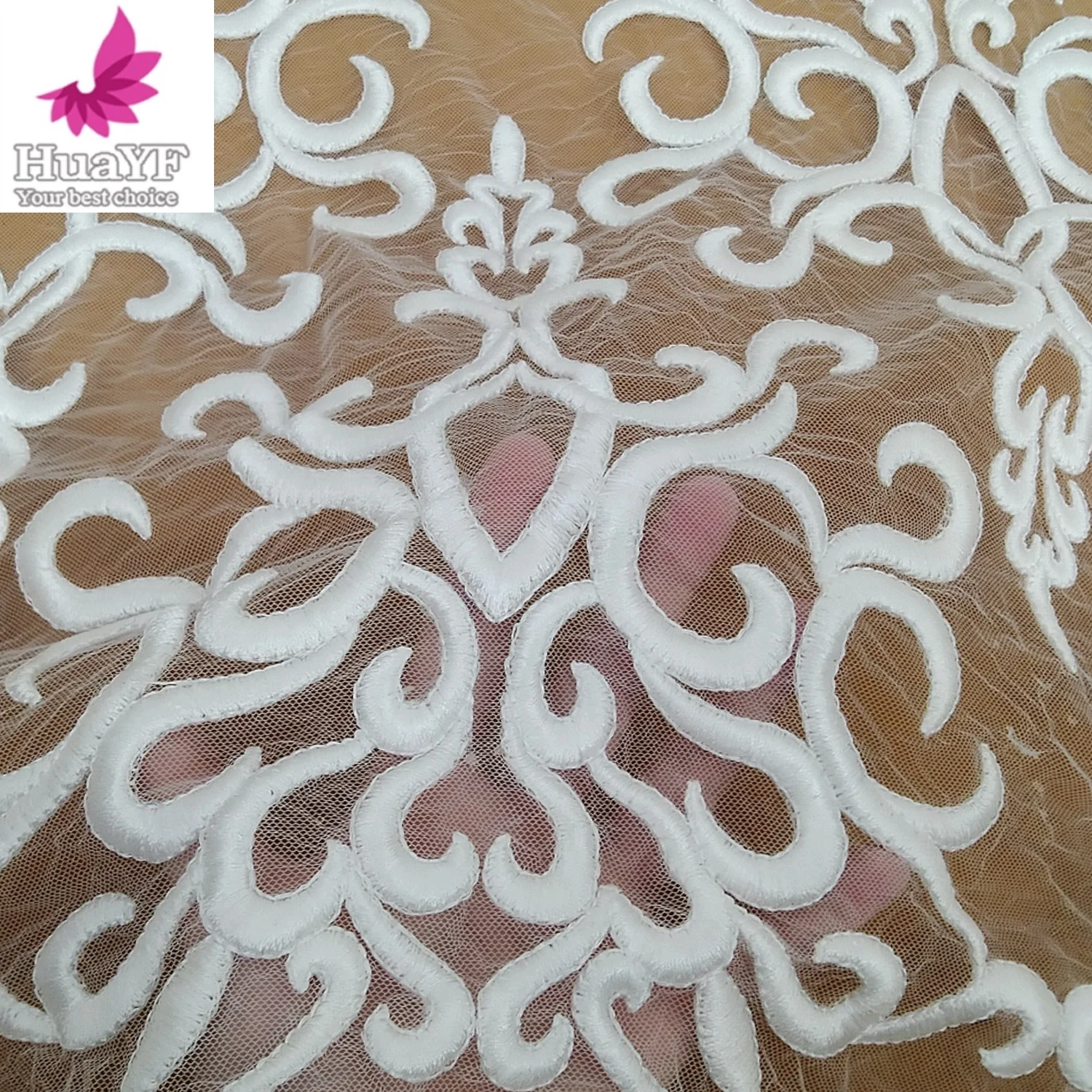 Elegant Pure White Embroidered Lace Fabric For African Bride Wedding Dress 5 Yards HY2976