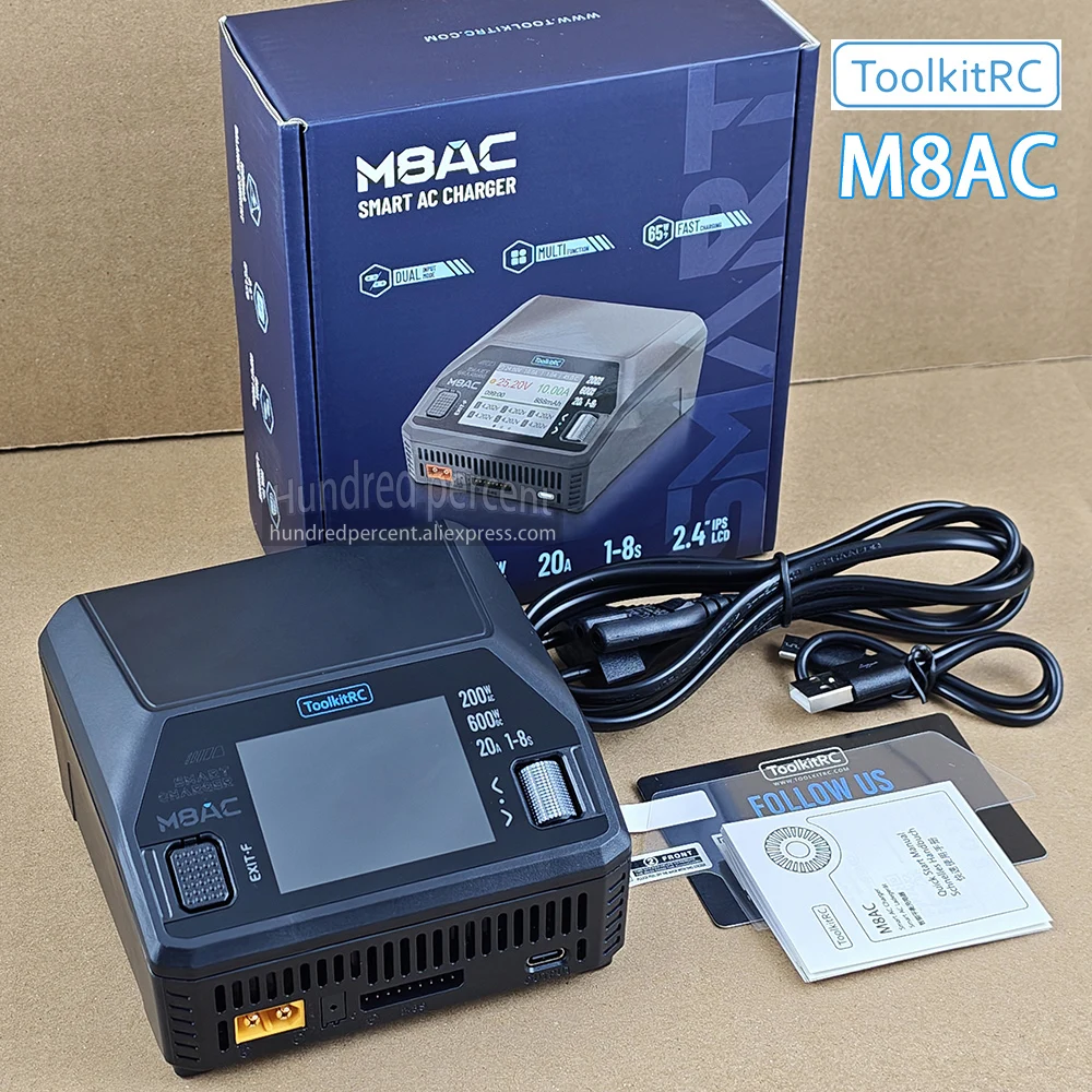 ToolkitRC M8AC Lader AC200W DC600W 1-8S Intelligente Gelijkstroomlader Model Speelgoedauto Lithium Batterij Oplaadaccessoires Gereedschap