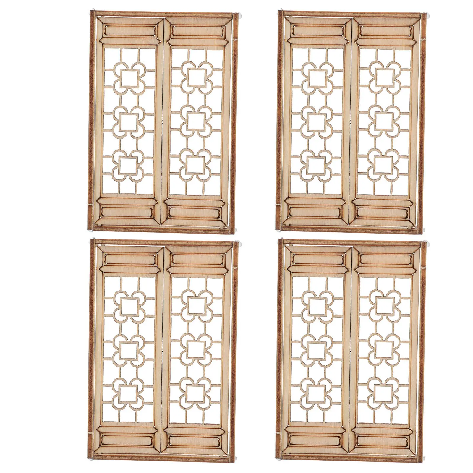 

4Pcs Mini Chinese Window Frame Set Miniature Wooden Sand Table Accessories Vintage Style for DIY Mini House Decoration Dollhouse