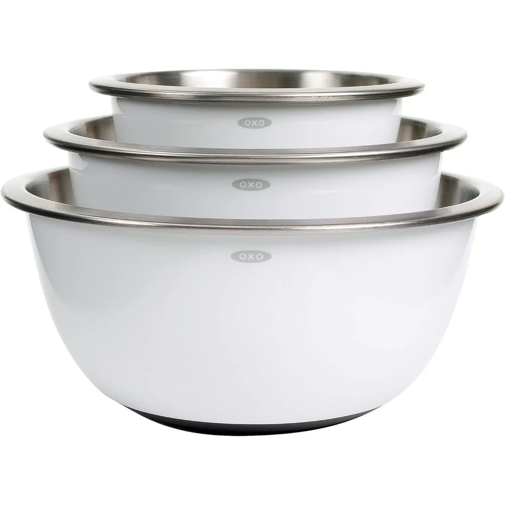 

3-Piece Stainless-Steel Mixing Bowl Set, Durable and Easy-Grip for Kitchen Tasks