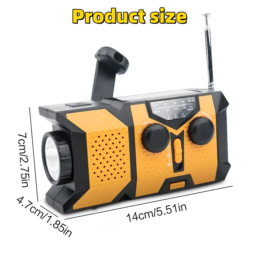 Vitality Orange Radio multifuncional con manivela, Banco de energía de emergencia para prevención de desastres, alarma SOS, Radio alimentada por energía Solar