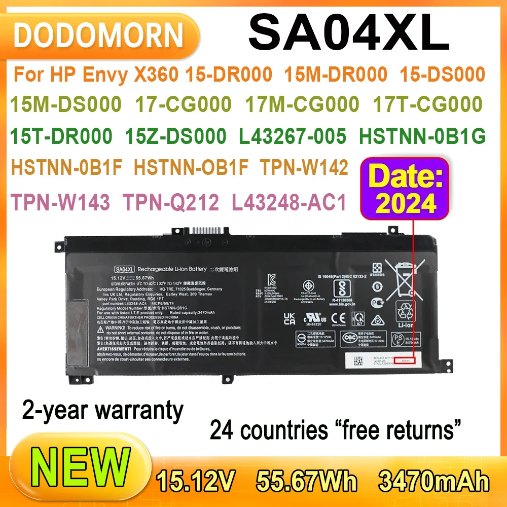 

SA04XL Laptop Battery For HP Envy X360 15-DR000 15-DS000 17-CG000 17T-CG000 L43267-005 HSTNN-0B1G TPN-W142 HSTNN-OB1F TPN-Q212