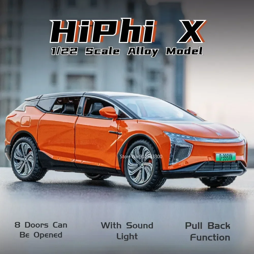 Scale 1:22 HiPhi X Alloy Toy Car Model Diecast Metal Sound Light Pull Back Miniature Vehicle Models Boys Christmas Presents