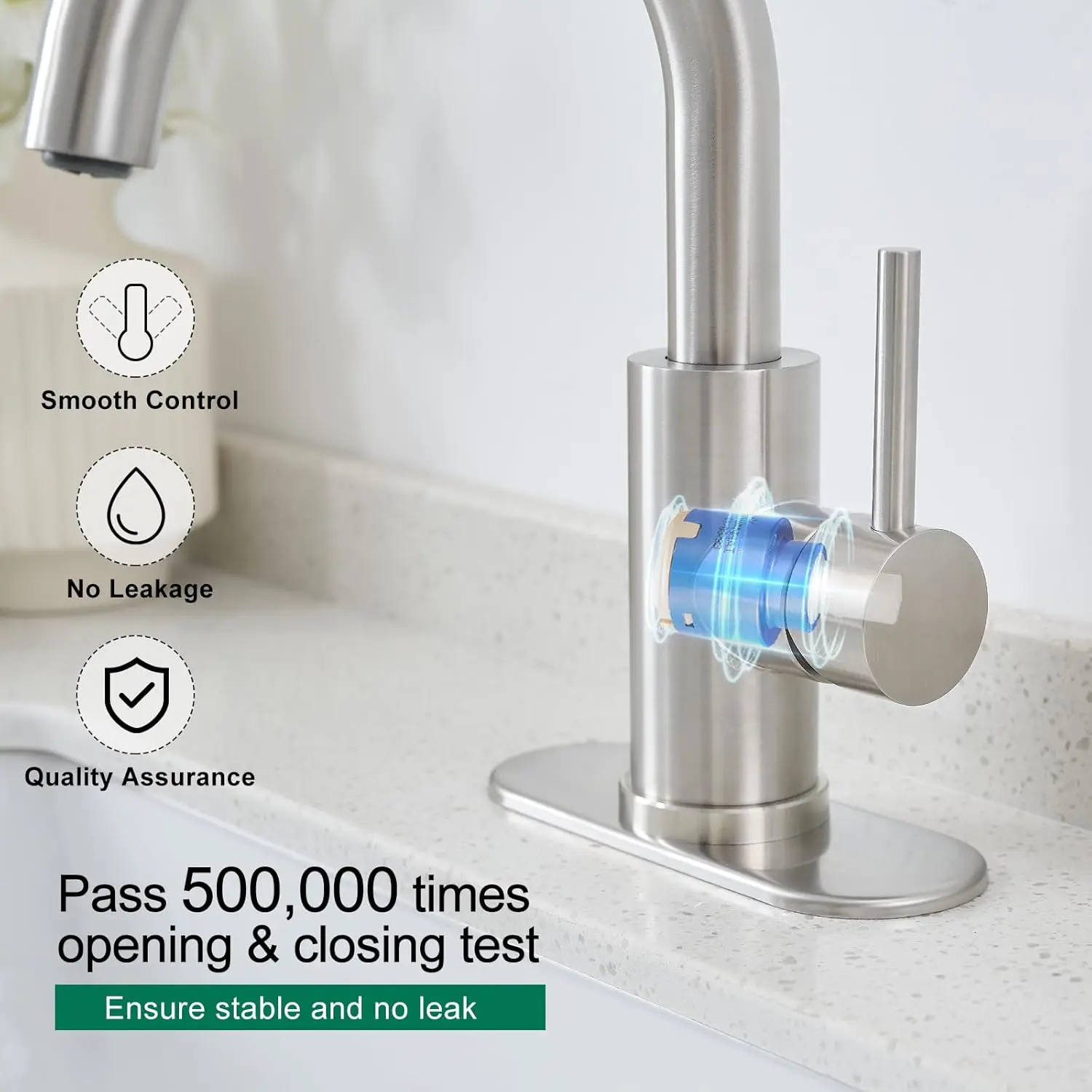 Bar Sink Faucet, Bathroom Kitchen 360° Rotatable Faucet, Brushed Nickel Single Hole Bathroom Faucets Modern Small Mini Kit