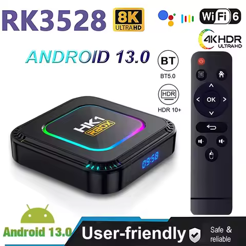 HK1 RBOX Android 13.0 Smart TV BOX ARM Cortex A53 2/4GB RAM16/32/ 64GB 8K 24fps 3D Wifi 6 2.4G &amp;5G For Google Media Player