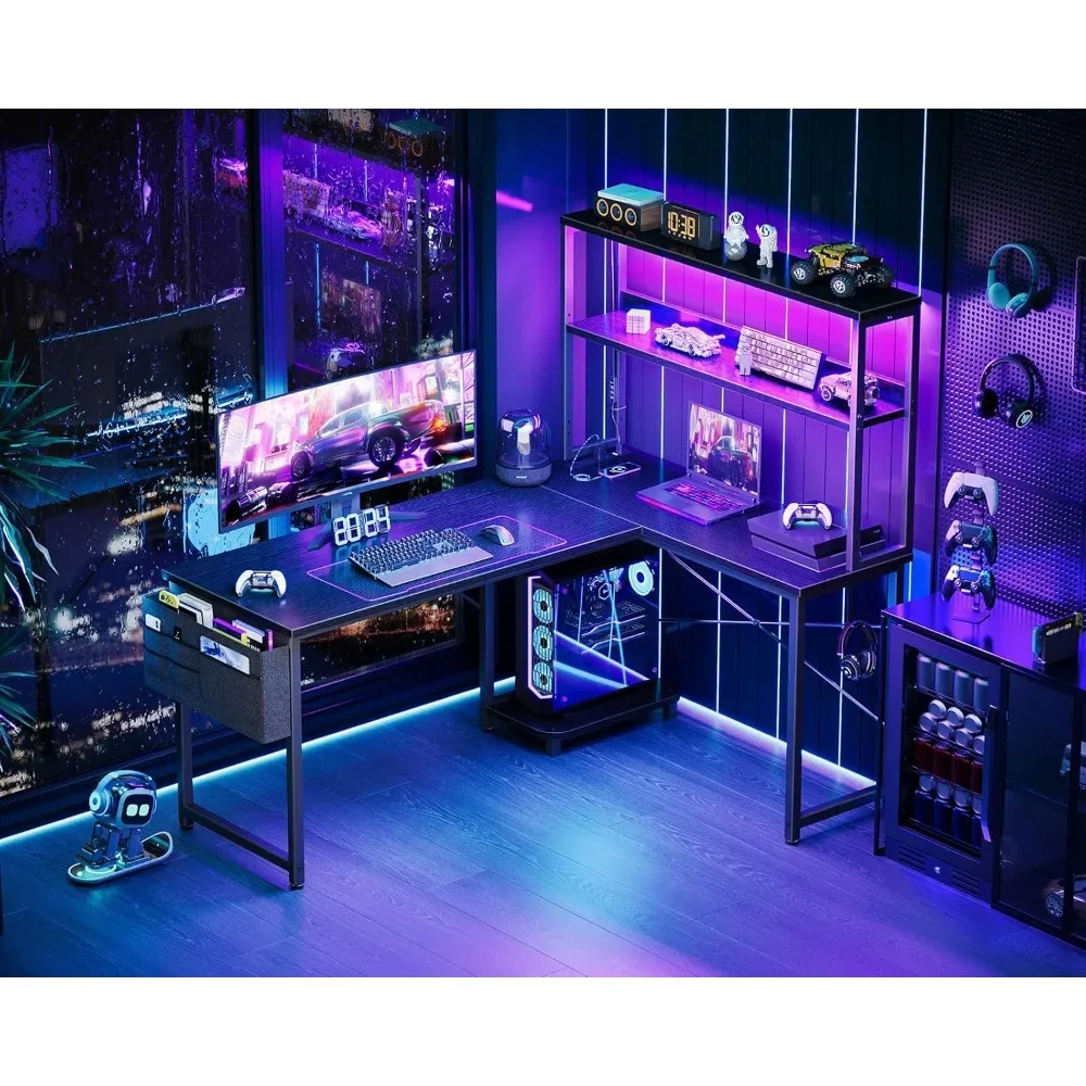 

L Shaped Desk Gaming Desk with LED Light & Power Outlet, 53 Inch Reversible L Shaped Computer Table