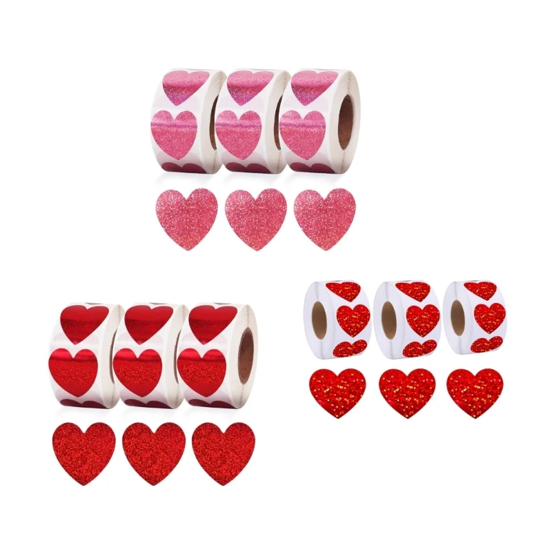3 ม้วน 25 มม.หัวใจรักสติกเกอร์ 1 นิ้วหัวใจป้ายสติกเกอร์วันวาเลนไทน์กาวสติกเกอร์สำหรับหัตถกรรมซองการ์ด