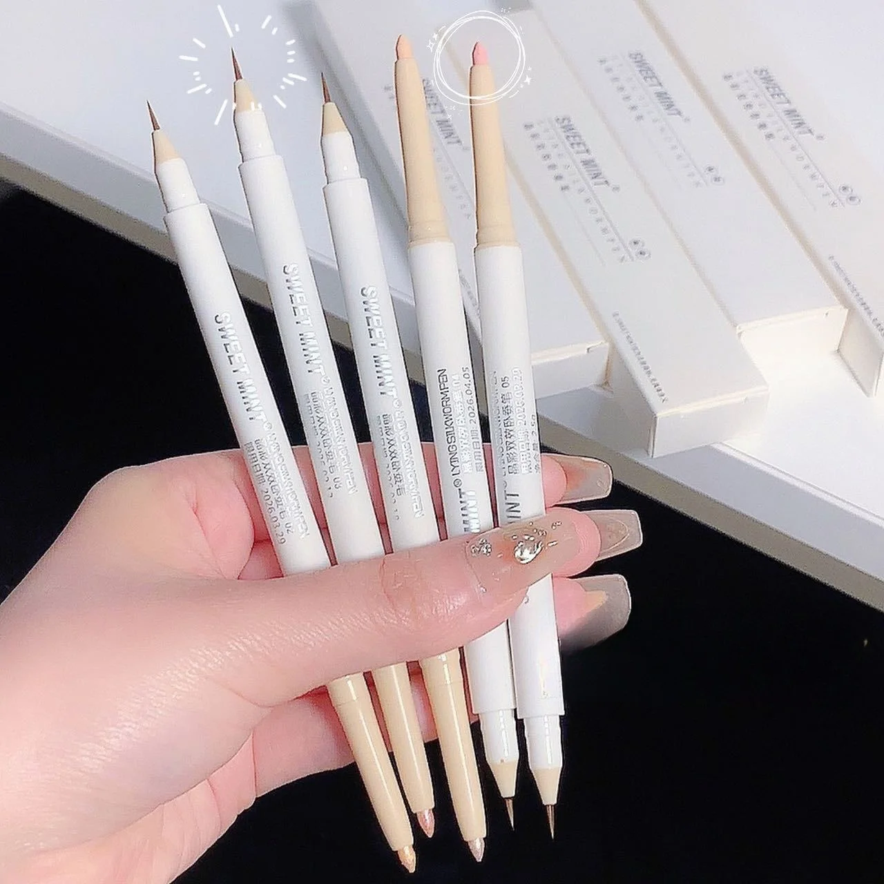 Pluma de maquillaje de ojos de doble cabezal, lápiz resaltador, delineador de contorno líquido desnudo, barra abrillantadora de ojos, bolígrafos de maquillaje multifuncionales, 2 uds.