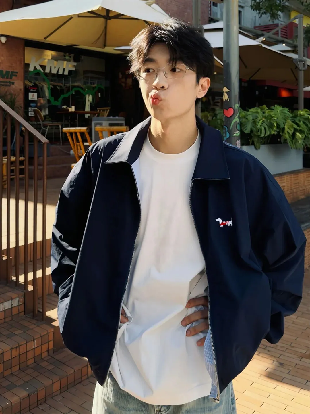 

ex Vintage Plaid Jaet Zipper Loose Fit Turn-down Collar Spring Autumn Double-sided Wear Casual Outerwear for Couples