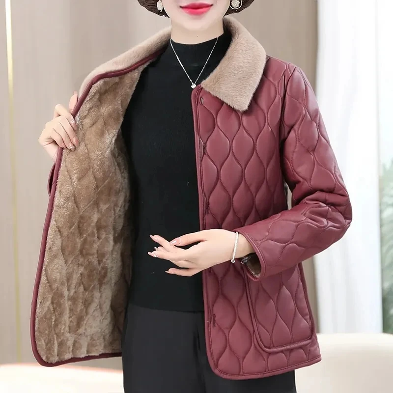 Women's Winter Plush Cotton-Padded Jacket 2025 Autumn Mom's Fashion Thick Fur Collar Coat Female For Mid-Aged With Velvet War